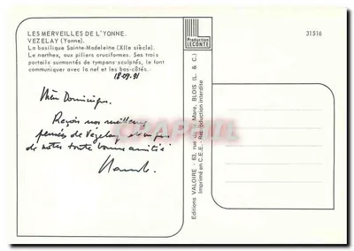 Vézelay — Bazylika św. Małgorzaty (XII wiek) — Wydawnictwo Valoire, nr 31516 — Rewers