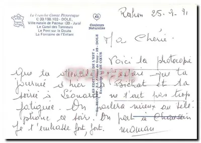 Dole — Most nad Doudem, Kanał Tanneurów, Fontanna Dziecka — Souvenir de Dole, wydawca Les Éditions de l'Est — Rewers
