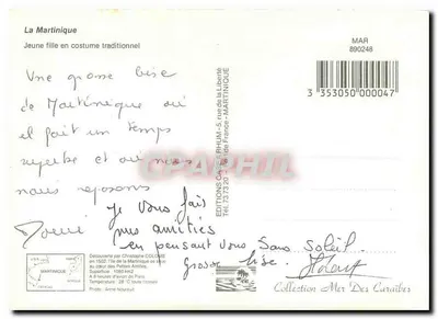 Menina com traje tradicional — Martinica — Éditions Case de la Liberté — Verso