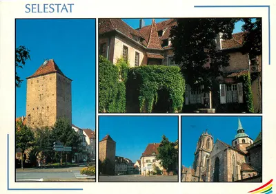 Selestat — vista da torre, das casas e da igreja — CompA Carterie