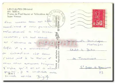 Les Deux Alpes — Pistas de Pied Moutet e Telecabine de Super Venosc — Éditions Interd — Verso