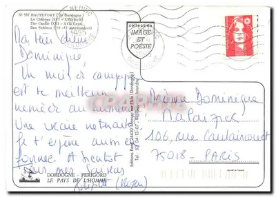 Castelo de Hautefort — Dordogne — Éditions IMAGE ET POÉSIE, n° 587 — Verso