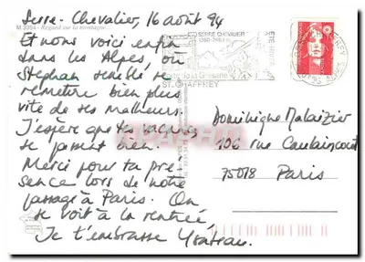 Panoramische weergave van de berg — Serre Chevalier — uitgever R. Pilloue, n° M 3354 — Achterkant