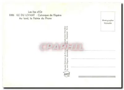 Ile du Levant — Calanque de l'Espère — Société Éditions de France, Marseille — Verso