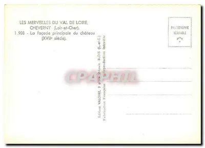 Zamek Cheverny — Frontowa fasada — Éditions Valoire — Rewers