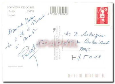 Calvi — O porto — Souvenir de Corse 17-004, edição Sarel-Denofert — Verso