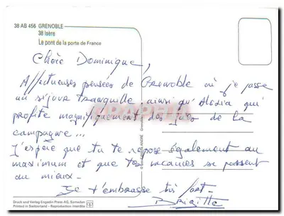 Grenoble — El puente de la puerta de Francia — Editor Engadin Press AG — Reverso