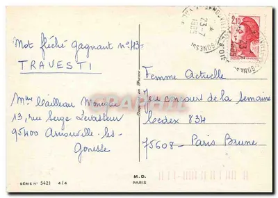 Dwie różowe różę — z gypsophylem — wydawca M.D. Paris, seria n° 5421 — Rewers