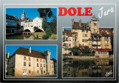 Dole, Jura — vista panorâmica com canal e edifícios históricos — Editor Estel