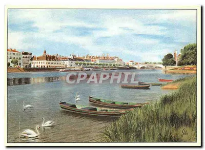 Chalon-sur-Saône — vista do rio com cisnes e barcos — desenho de Jean-Pierre Gillot