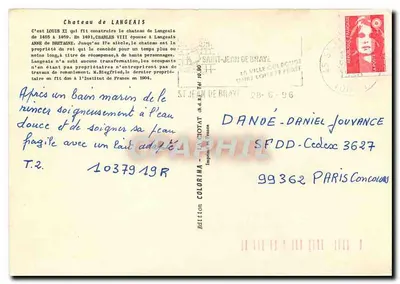 Kasteel van Langeais — uitgever Colorima, serie 1037919R — Achterkant