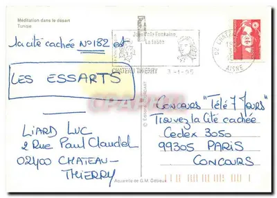 Meditacja w pustyni — Tunezja — aquarela G.M. Géblioux, nr 182 — Rewers