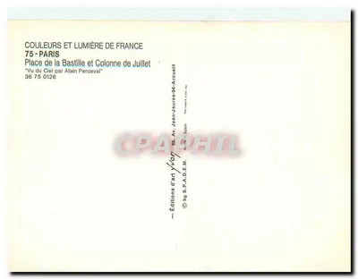 Place de la Bastille e Coluna de Julho — Paris — Edições d'art Yvon — Verso