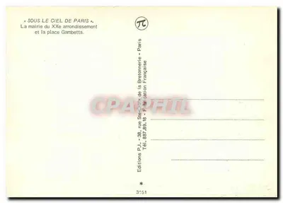 Mairie of the 20th arrondissement — Gambetta Square — Éditions P.I. Paris — Back