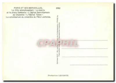 Paris XXe — Prefeitura de Gambetta, Igreja de São Germain, Hospital Tenon, Columbarium do Cemitério do Père Lachaise — Verso