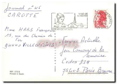 Três pássaros em galho florido — desenho de D. W. LESTER — editor Carotte, n°45 — Verso