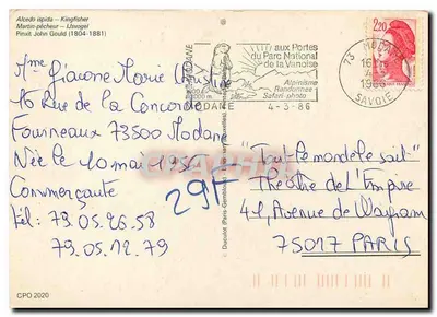 Dois pescadores-martins — Alcedo ispida — editor Duculot (Paris-Gambou) n°29 — Verso