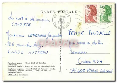 Dois pássaros exóticos — Lophorina superba e Paradisaea apoda — Edições N. Boubée — Verso
