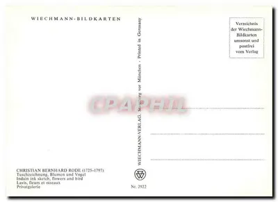 Ave e flores — croqui em índigo — editor Wiechmann-Bildkarten, n° 2922 — Verso