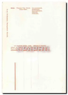 Waza z słoikami z geranium — reprodukcja dzieła Vincenta van Gogha — Éditions Nomis — Rewers