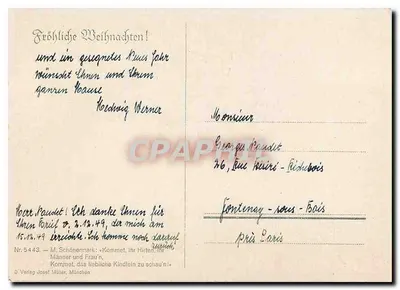 Paisagem alpina com pastor e rebanho — M. Schönermark, n° 5443 — Verlag Josef Müller, München — Verso