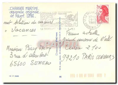 Meschers-sur-Gironde — Jaskinie — aquarelka Roberta Lépine — Rewers