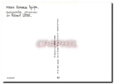 Chalé na Normandia — aquarela original de Robert Lepine — edições de arte Yvon Paris — Verso