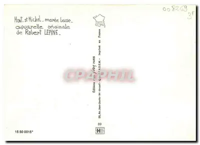 Mont Saint-Michel — niska przyludność — oryginalna akwarela Roberta Lepine — Rewers