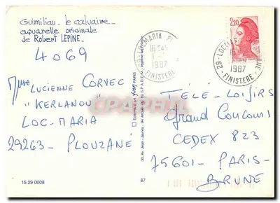 Guimiliau - krzyż na wzgórzu — akwarela Roberta Lepine — wydawnictwo Sztuki Francja — Rewers