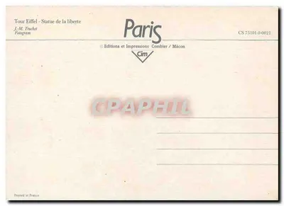 Estátua da Liberdade — diante da Torre Eiffel — J.-M. Truchet, Paris — Verso