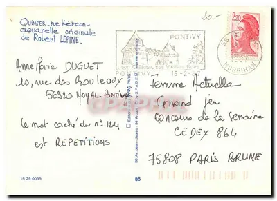 Quimper, rue Kéricon — oryginalna akwarela Roberta Lepine — Éditeurs d'Art Jean-Aurélien, n° 124 — Rewers