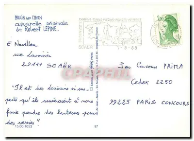 Młyn na L'Aven — oryginalna akwarela Roberta Lepine — Éditions d'Art SCAER — Rewers