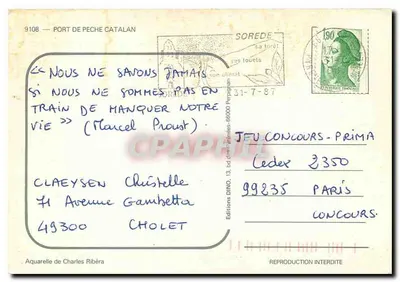 Porto de pesca catalão — Aquarela de Charles Ribéra — Éditions DINO, n°9108 — Verso