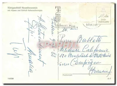 Zamek Neuschwanstein — Alpsee i góry Alp — wydawca FUS-Ba, nr 118/380 — Rewers