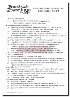 Festival Klasyczny w Zielonej Oazy — Park Kwiatowy w Paryżu — Mairie de Paris — Rewers