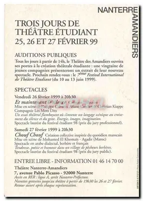 Trzy dni Festiwalu Teatru Studenckiego — Nanterre-Amandiers — 25, 26 i 27 lutego 1999 — Rewers
