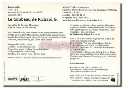 Grobowiec Richarda G. — (Żarliwy targ) — Bernard Chartreux / Alain Milianti / Athénée Théâtre Louis Jouvet — Rewers
