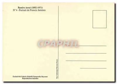 Ritratto di Francis Jammes — disegno di Hasparren — editore Galleria Sialelli, Bayonne — Verso