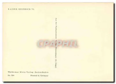 Cesarze Henryk VI — ilustracja średniowieczna — Woldemar Klein Verlag Baden-Baden, nr 784 — Rewers