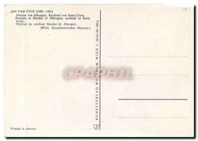 Nicolas de Albergati — Cardeal de Santa Croce — Kunstverlag Wolfram, Wien, n° 565 — Verso