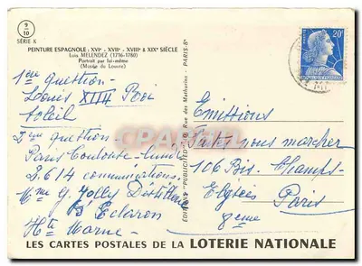 Retrato de Luis Melendez — XVIIe-XIXe século — Éditions de la Loterie Nationale, Série K — Verso