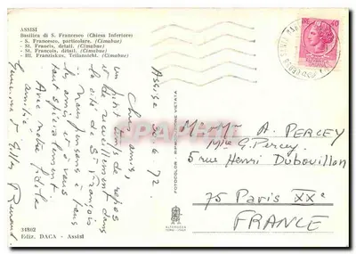 Assise - Bazylika św. Franciszka (Chiesa Inferiore) — szczegół świętego Franciszka — wydawca ALTEROCCA, nr 34802 — Rewers