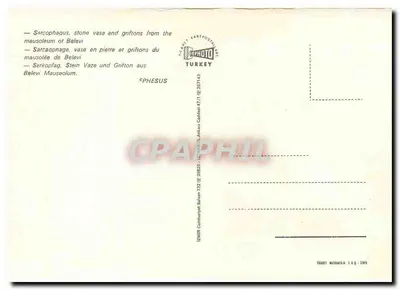Sarcyfag, naczynie i grifony z mauzoleum Belevi — Wydawca: KARTPOSTENLER TURKEY, nr 35820 — Rewers