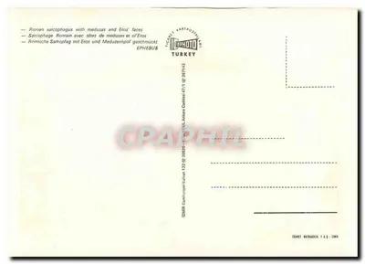 Rzymski sarcofag z głowami Meduz i Erosów — Efes — wydawca Ticaret Kartpostal — Rewers