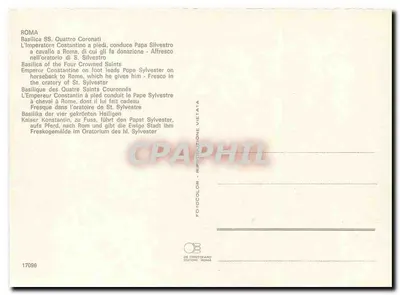 Basílica dos Quatro Santos — Afresco do imperador Constantino conduzindo o papa Silvestre a Roma — Editor Cristofaro, n° 17096 — Verso