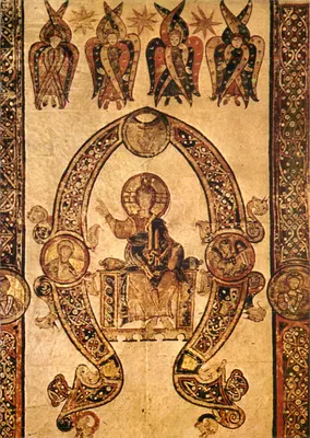 Bari - Exultet 2, século XI — inicial « V » de « Vere quia dignum » com a Maïestas — editor Gràfiche Favia, Bari, n°21