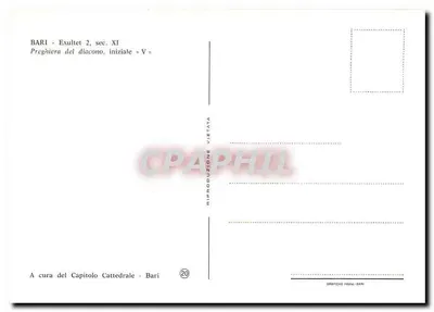 Bari - Exultet, XI w. — Modlitwa diakona, inicjał V — Wydawca: Grafiche Favia, Bari, nr 20 — Rewers