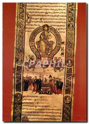 Bari - Benedizionale, séc. XI — «V» inicial de «Vere dignum» com Maïestas Domini e Consecratio fontis — editor: Grafiche Pavia - Bari, n° 14