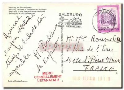 Salzburg — widok panoramiczny z pałacem i kościołami — wydawca nieznany — Rewers