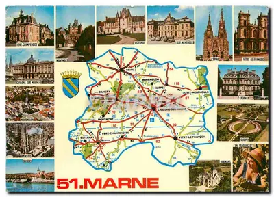 51. MARNE — Carta turística com fotos de locais — Editor: Combiner Imprimeur Mâcon